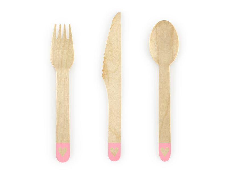 Blush Pink Wooden Cutlery Hearts - Little Raccoon Party Supplies