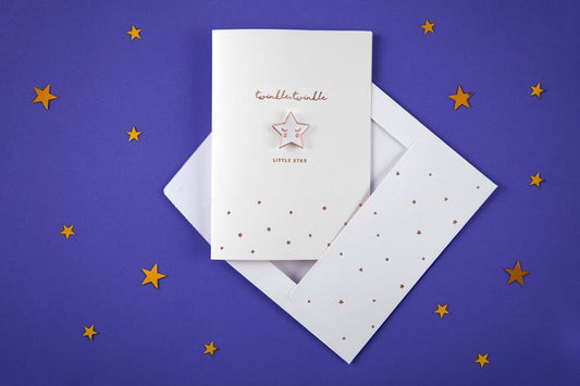 Card with Star enamel pin - Little Raccoon Party Supplies